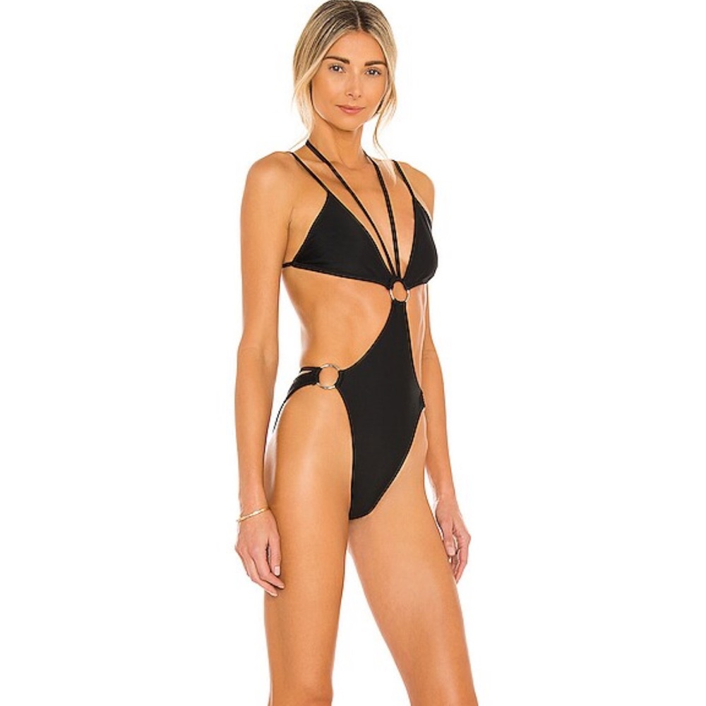 MICHAEL COSTELLO x REVOLVE black silver rings Naja One Piece high cut swimsuit - Picture 2 of 6